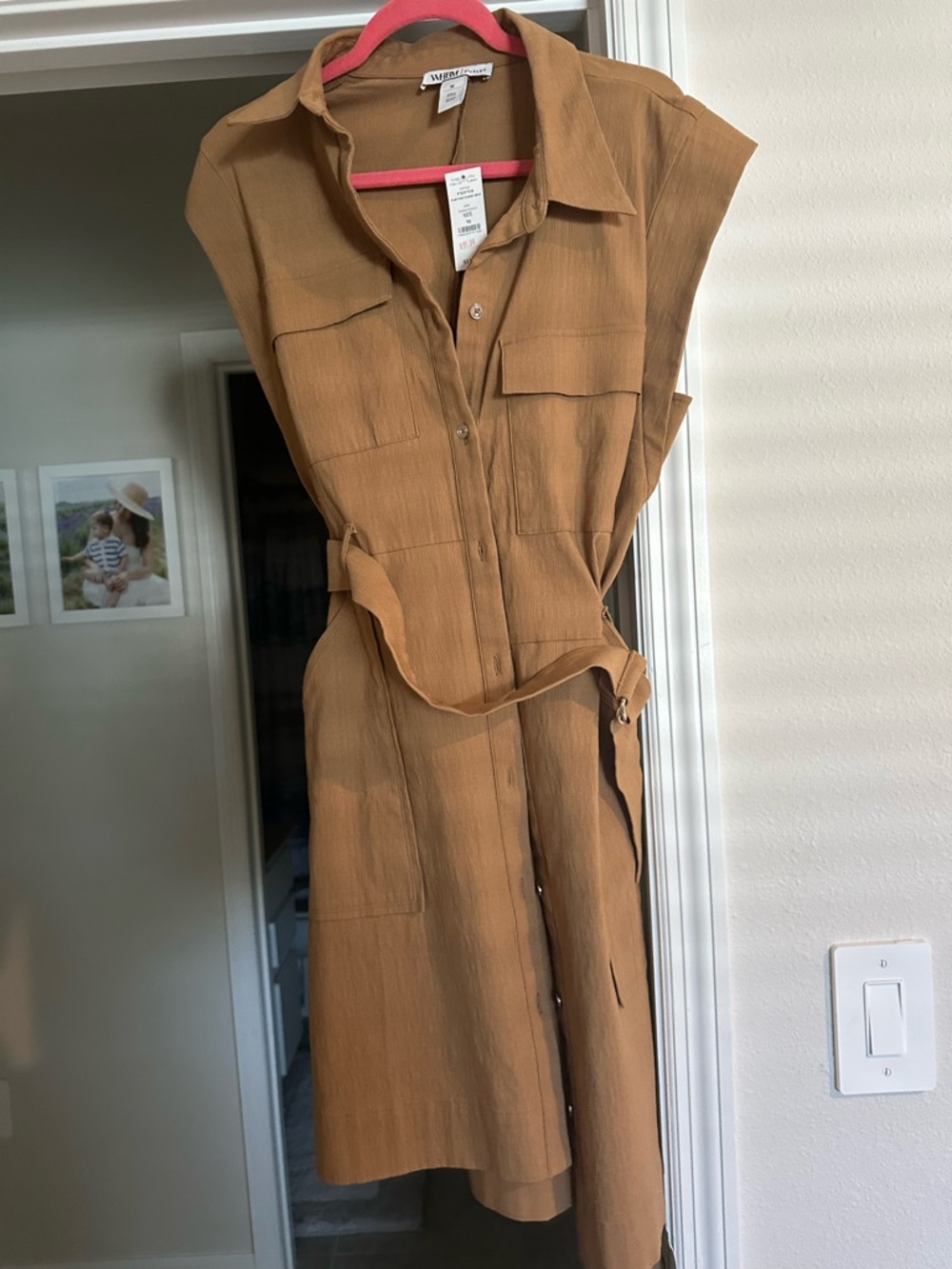 White House Black Market Tan Button-Front Midi Shirt Dress